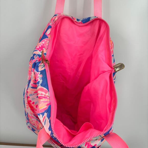 Lilly Pulitzer Wanderlust Packable Tote Extra Large Bay Dreamin Pink Blue Travel - Picture 5 of 14